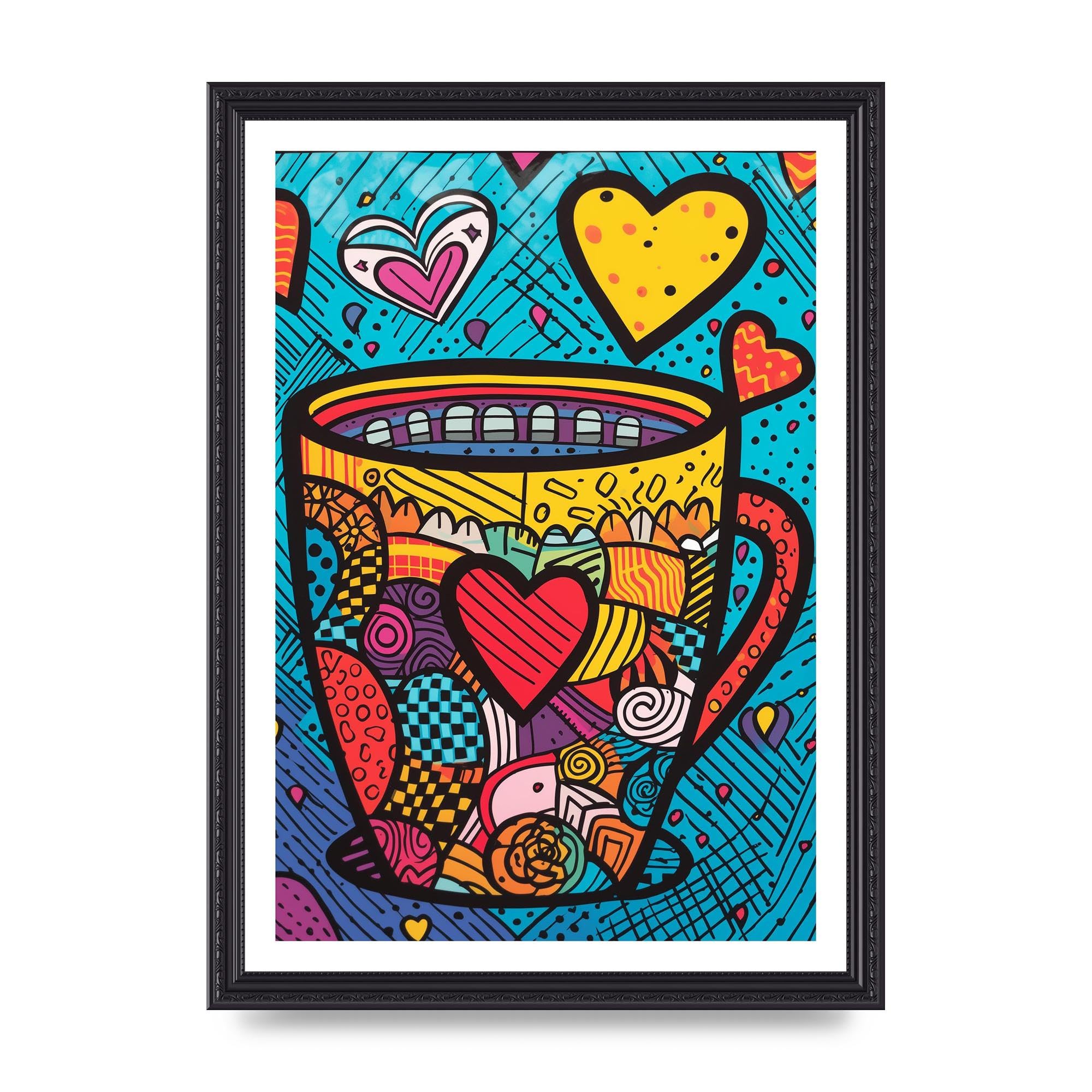 Lithobee - Brittos Vibrant Coffee Mug Risograph Home Wall Art Prints - A3 Black Ornate Frame