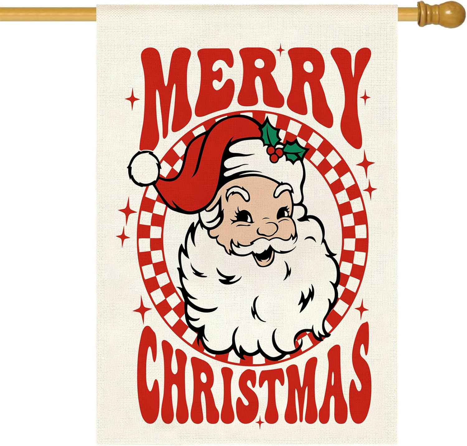 Merry Christmas House Flag Xmas Santa Claus Burlap 28 x 40 Inch Vertical Double Sided Winter Holiday Decorations Yard Outdoor Home Decor