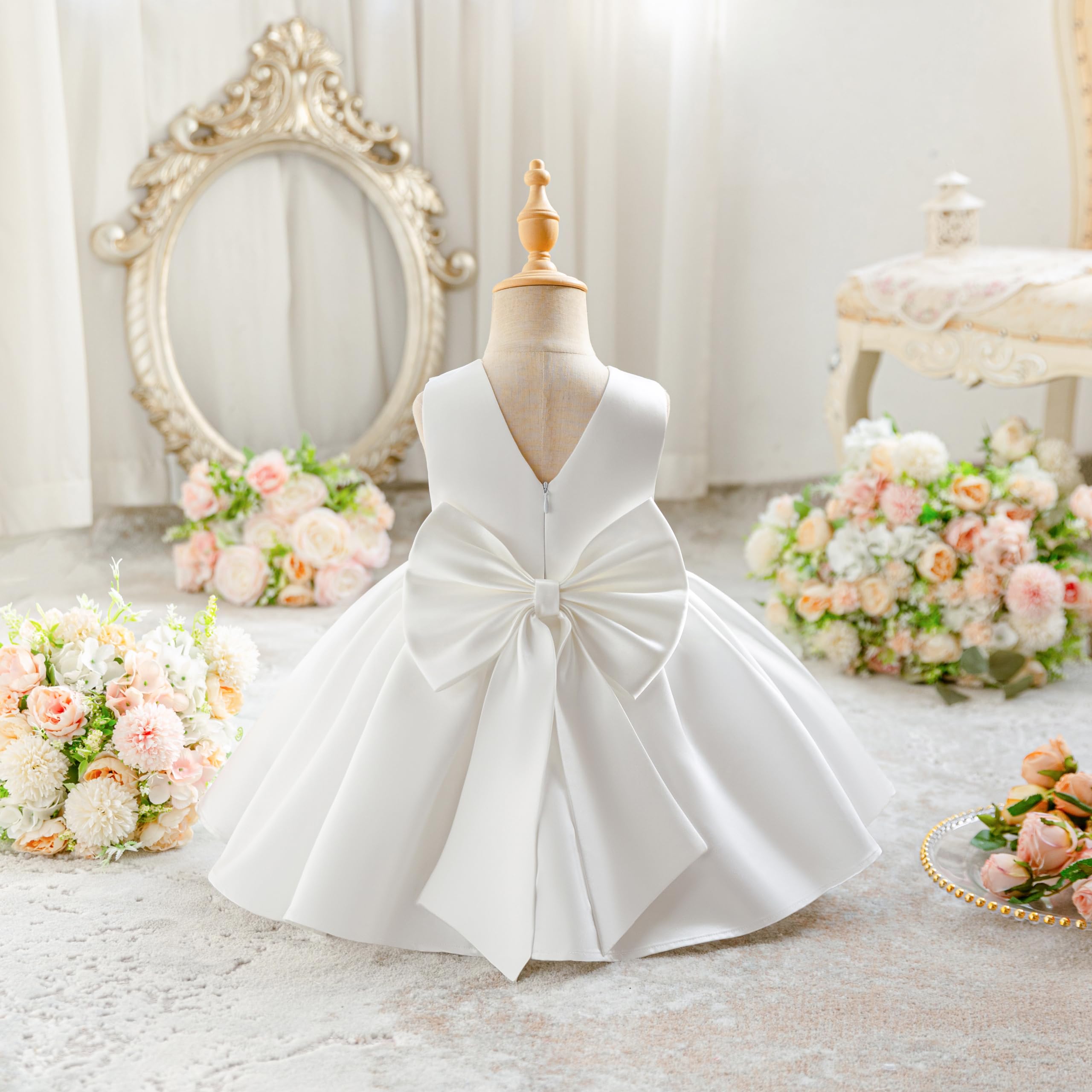Miipat Vestido para Bebé Niña Satén Bowknot Princesa Cumpleaños Bautismo Vestidos Espalda en V Formal Boda Concurso Fiesta Vestidos para Niñas 6 Meses-4 Años