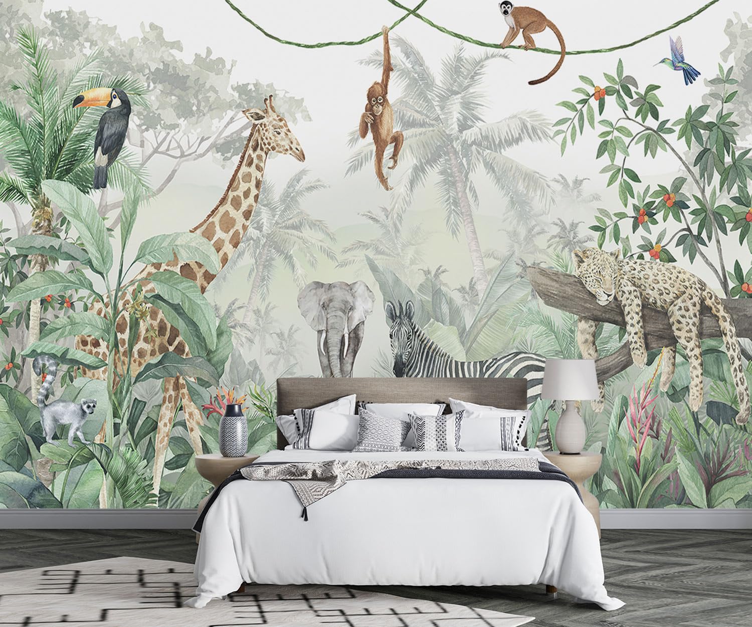 Papel Pintado Animales De La Selva Tropical | Mural Fotomurales 3D Papel Tapiz Dormitorio Murales Wallpaper -F006-300cmX210cm