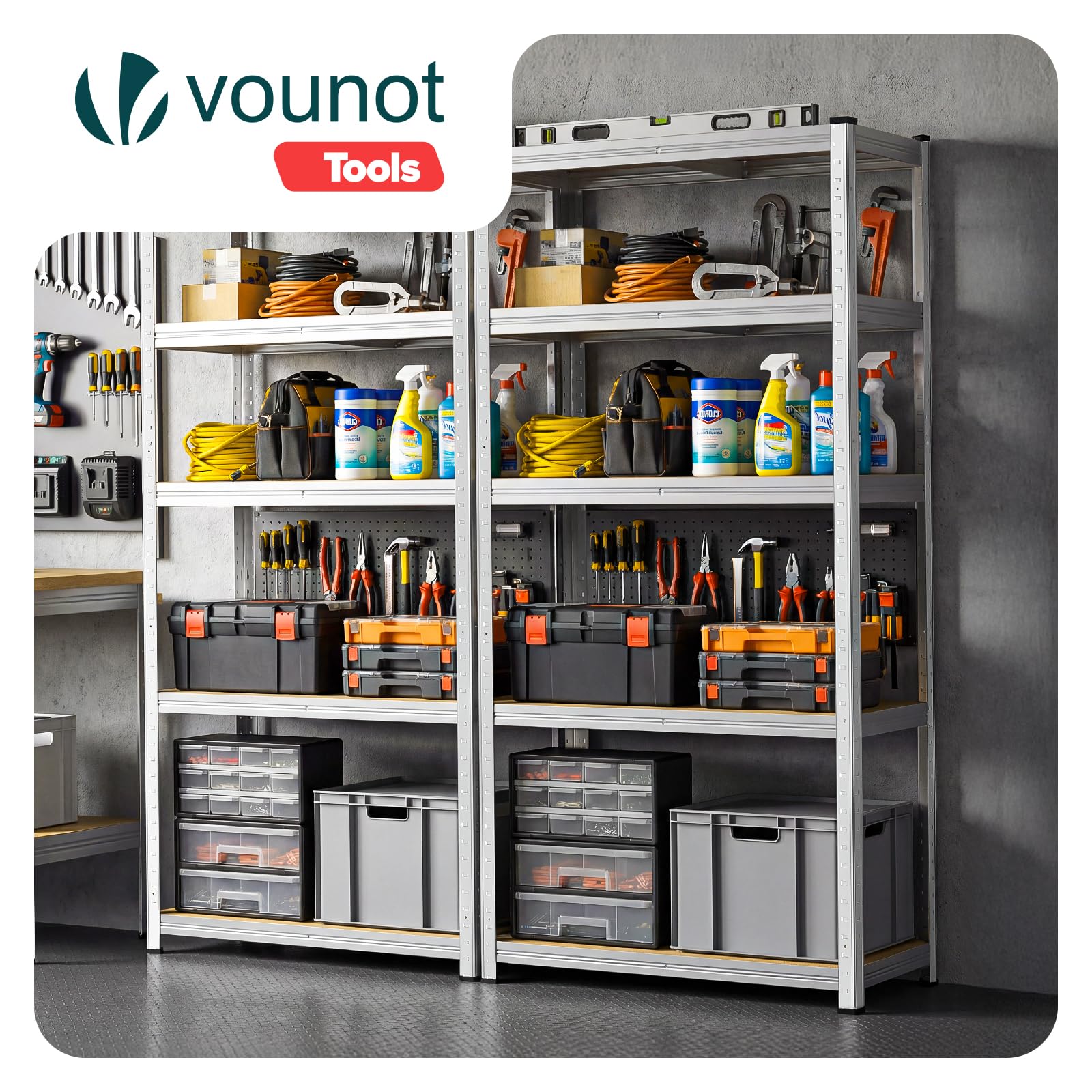 vounot® Lot de 2 Étagère de Rangement 70x30x150cm en Acier Galvanisé à 5 Niveaux Etagère Charge Lourde Tablette Ajustable Charge Max 875kg Idéal pour Rangement de Garage Atelier Cuisine