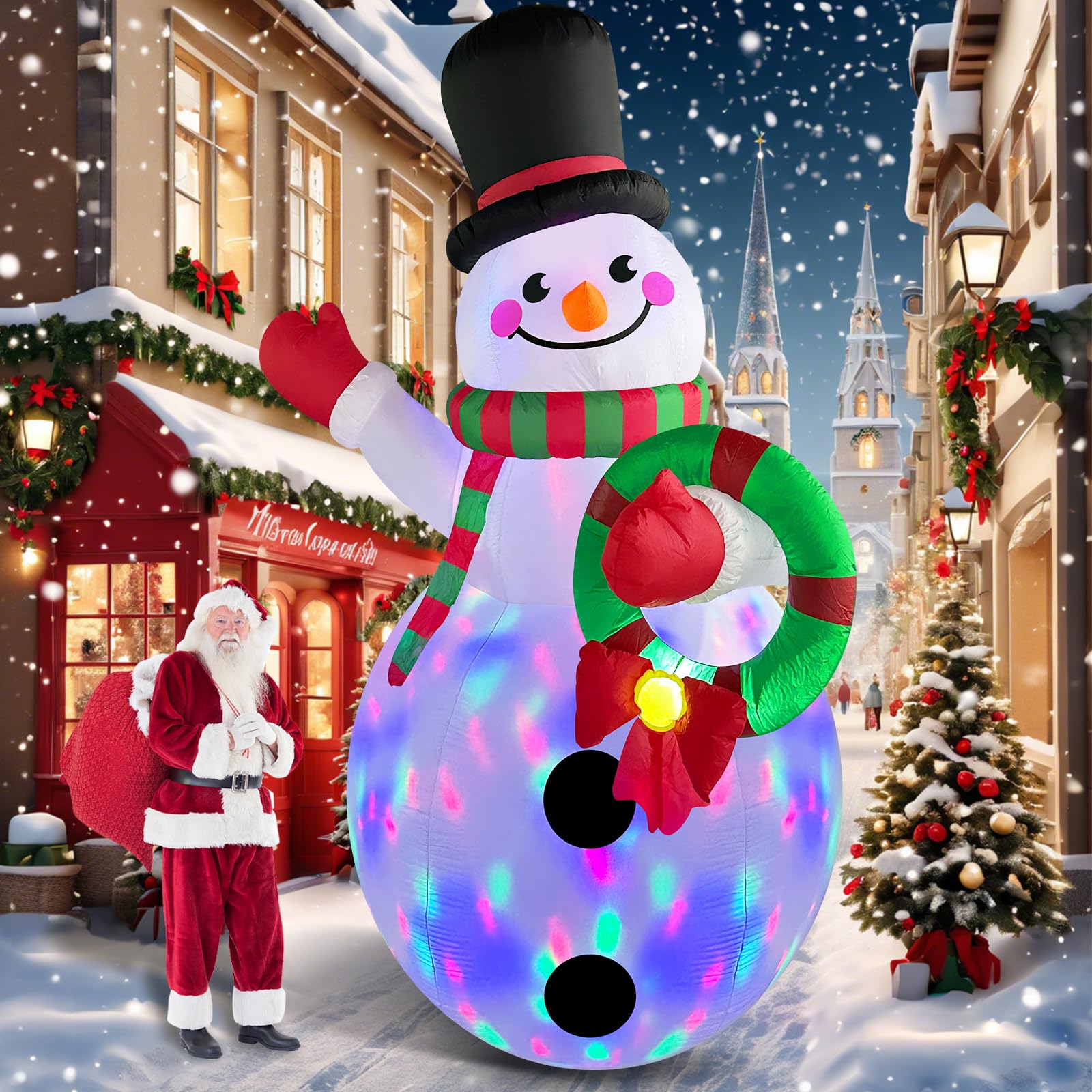 Danxilu Grand bonhomme de neige gonflable de 3,7 m avec guirlande, bonhomme de neige géant gonflable, lumières LED rotatives intégrées pour Noël, extérieur, jardin, cour, fête de vacances
