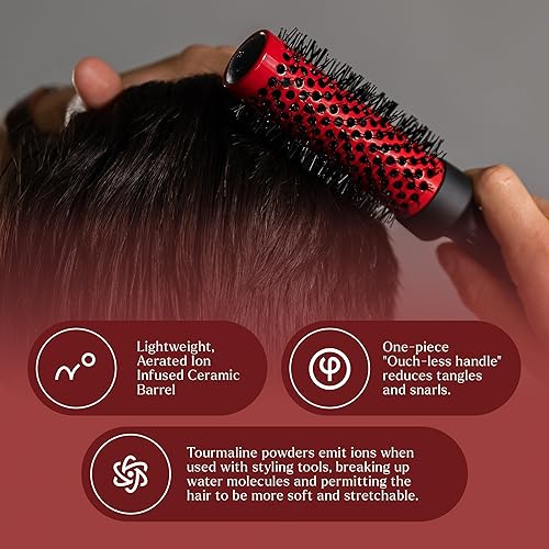 Miniatura 3 de Cepillo redondo de cerámica con infusión de iones Rodillo de calidad de salón para secado por soplado Fija el cabello seco o dañado Cepillo