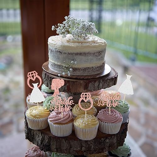 Miniatura 4 de Gyufise Paquete de 24 adornos para cupcakes con purpurina de oro rosa con anillo de corazón, para despedida de soltera, bodas, compromisos,