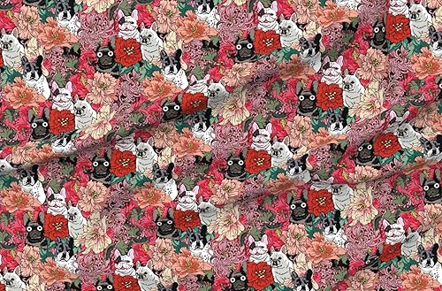 Miniatura 5 de Spoonflower Tela  Frenchie Florals Bulldog Francés Rosa Rojo Flores No Deportivas Perros Impresos en Petal Signature Tela de Algodón Fat Quarter
