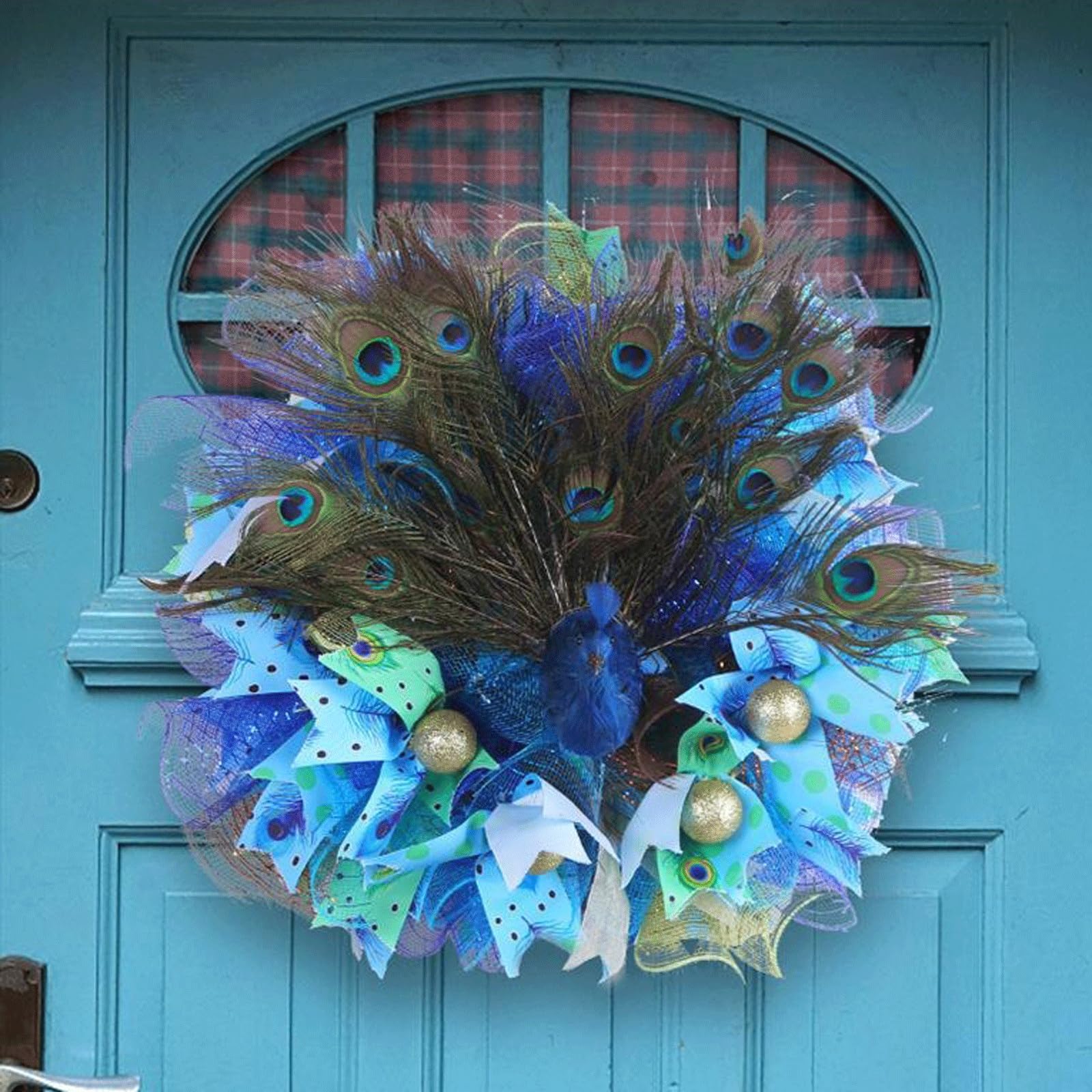Ghirlanda da Esterno per Porta d'ingresso - Ghirlanda Primaverile in plastica Blu da 19x19 Pollici per Primavera/Estate, Cartello per Porta d'ingresso per finestre