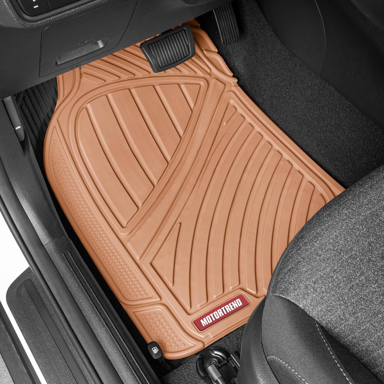 Motor Trend FlexTough Performance All Weather Rubber Car Floor Mats - 3 Piece Floor Mats Automotive Liners for Cars Truck SUV, Heavy-Duty Waterproof (Beige) - Image 9
