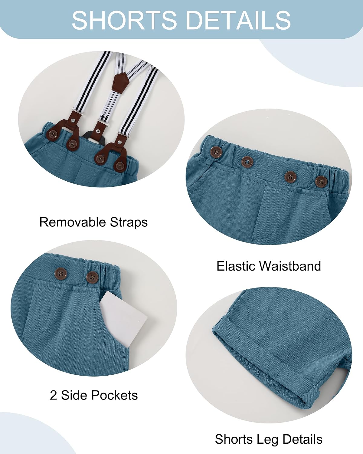 Baby Boy Clothes Suits 3-24M Infant Gentleman Wedding Outfits, Short Sleeve Shirt + Bowtie + Suspender Shorts Set