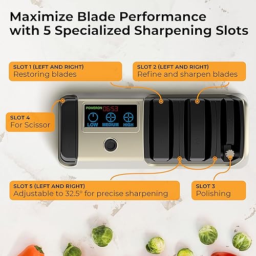 Miniatura 4 de Afilador de cuchillos eléctrico para cuchillos de cocina, pantalla LCD, afilador de cuchillos profesional 5 en 1 con velocidad ajustable, rueda de