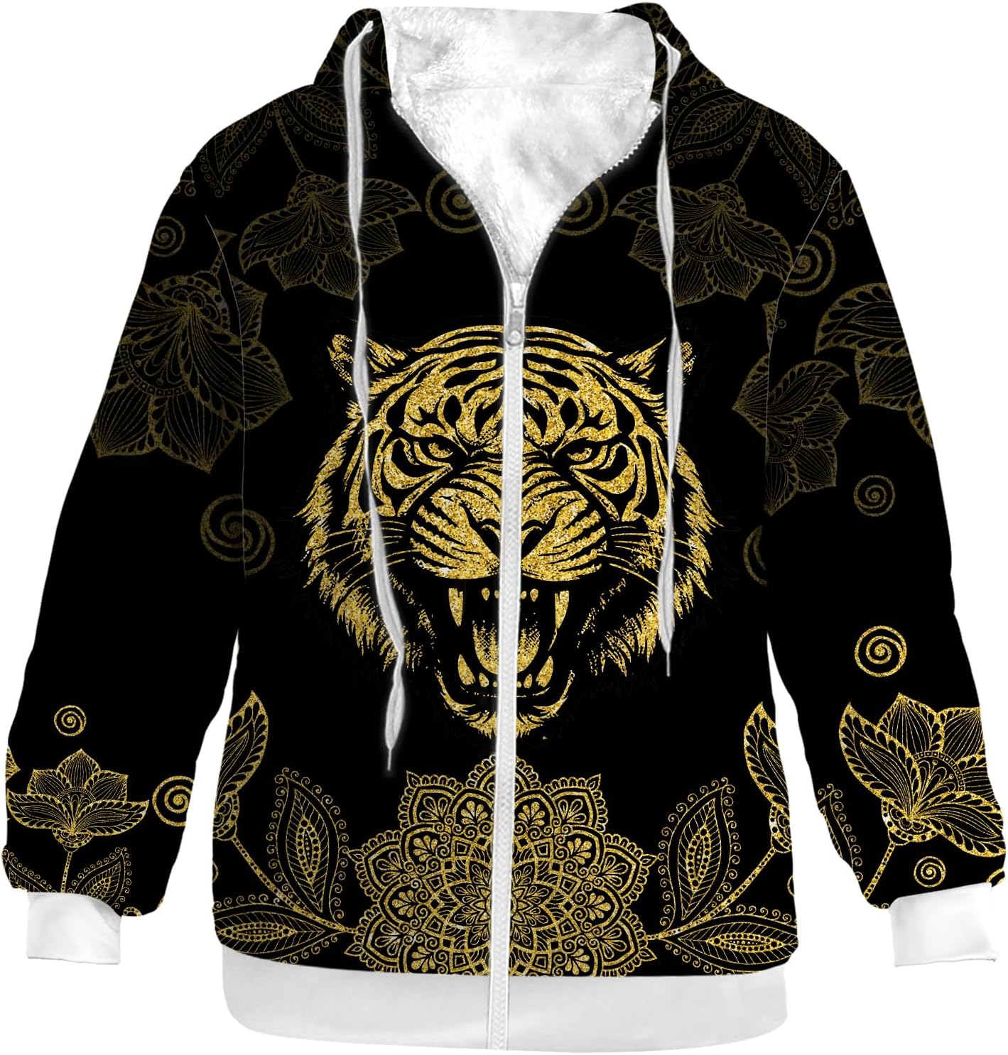 Men's Women's Tiger Print Winter Coats Fleece Lined Jackets Full Zip Up Jacket Gifts for Him Her