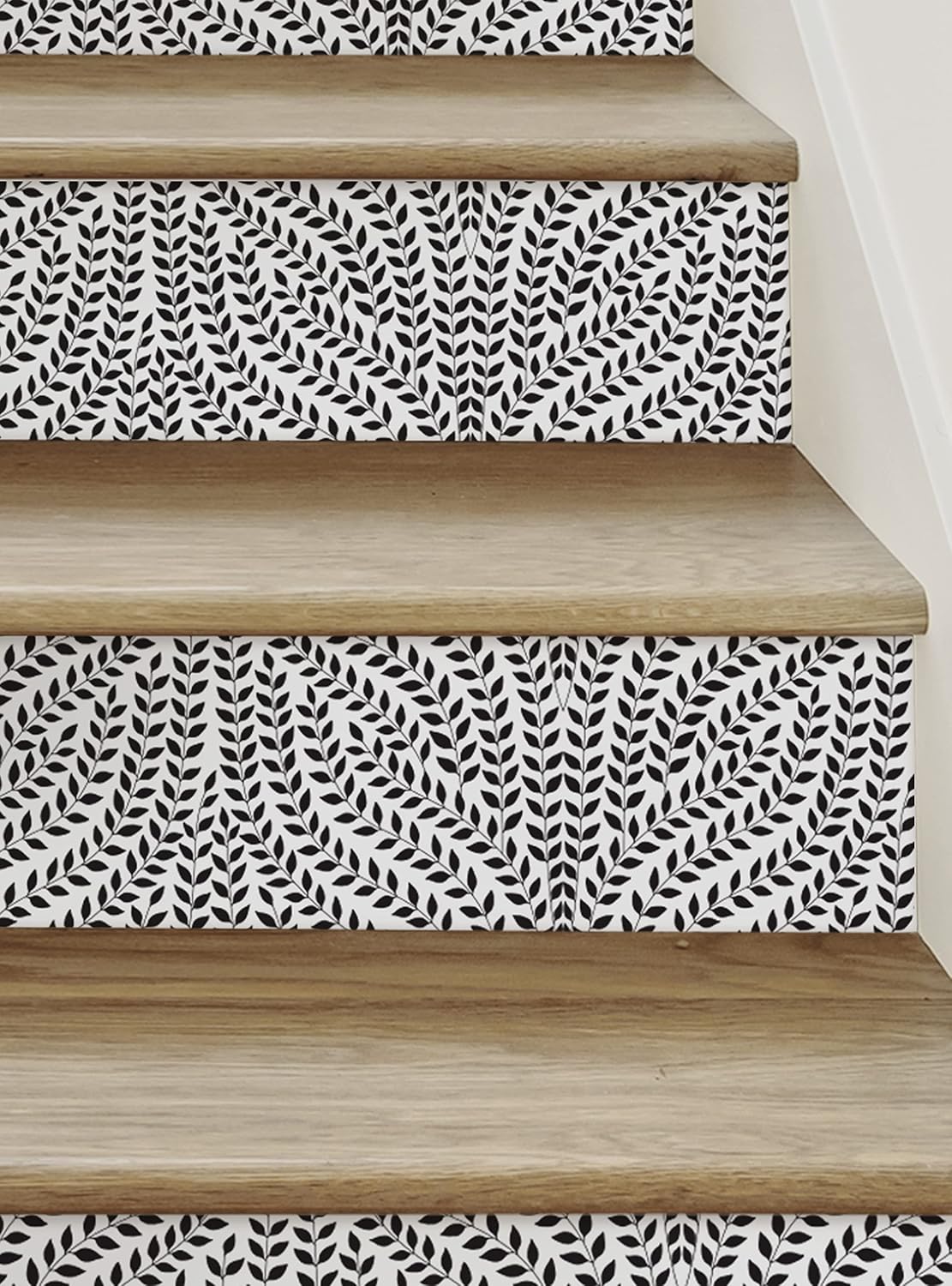 Simple Shapes Enchanted Flowing Leaves Peel and Stick Stair Riser Strips (Black, 6 Pack - 48" w x 6" h)
