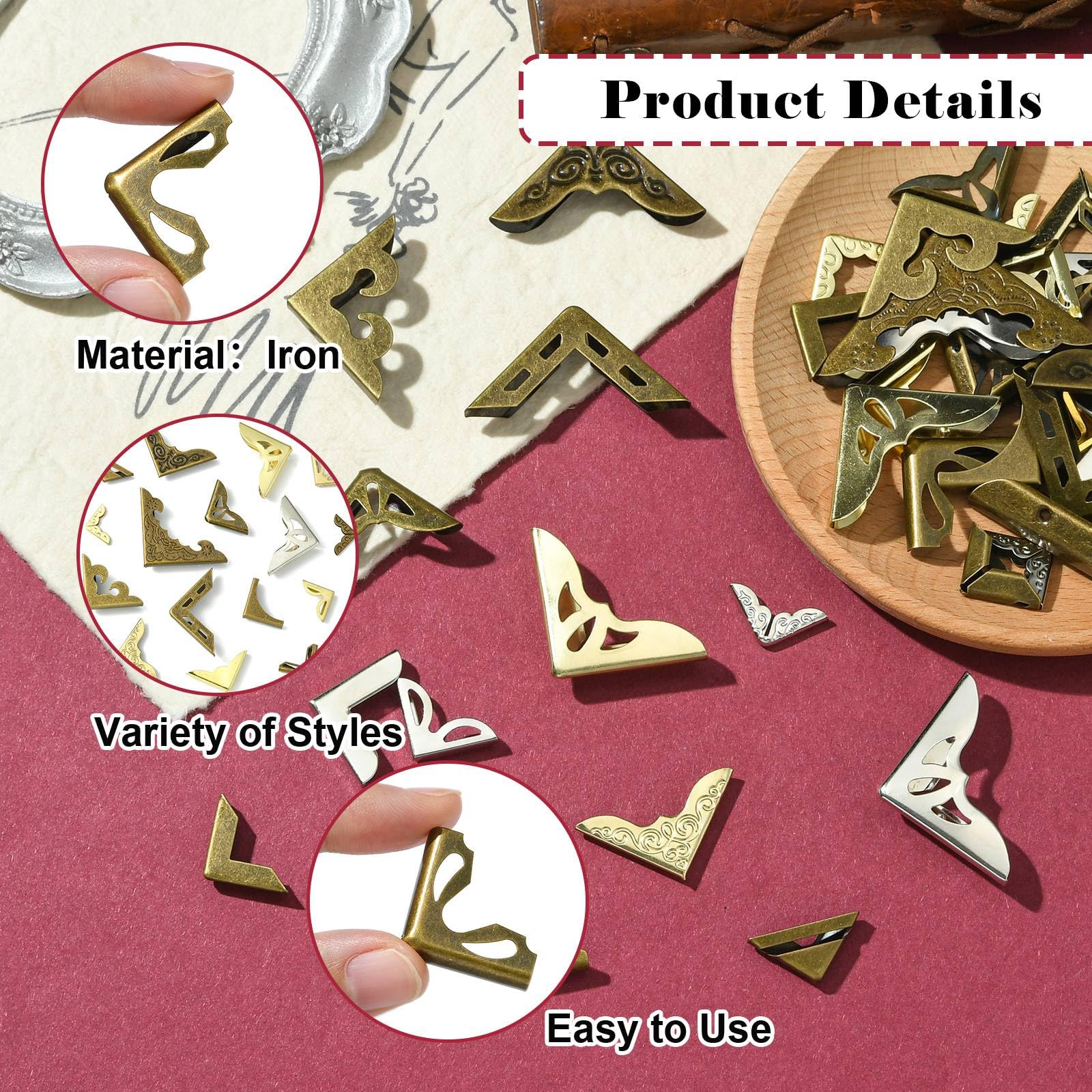 Scrapbook Supplies PATIKIL 80-Piece Metal Book Corners - 23mm Photo Corner Protectors For Scrapbooks DIY Craft Corners - 4