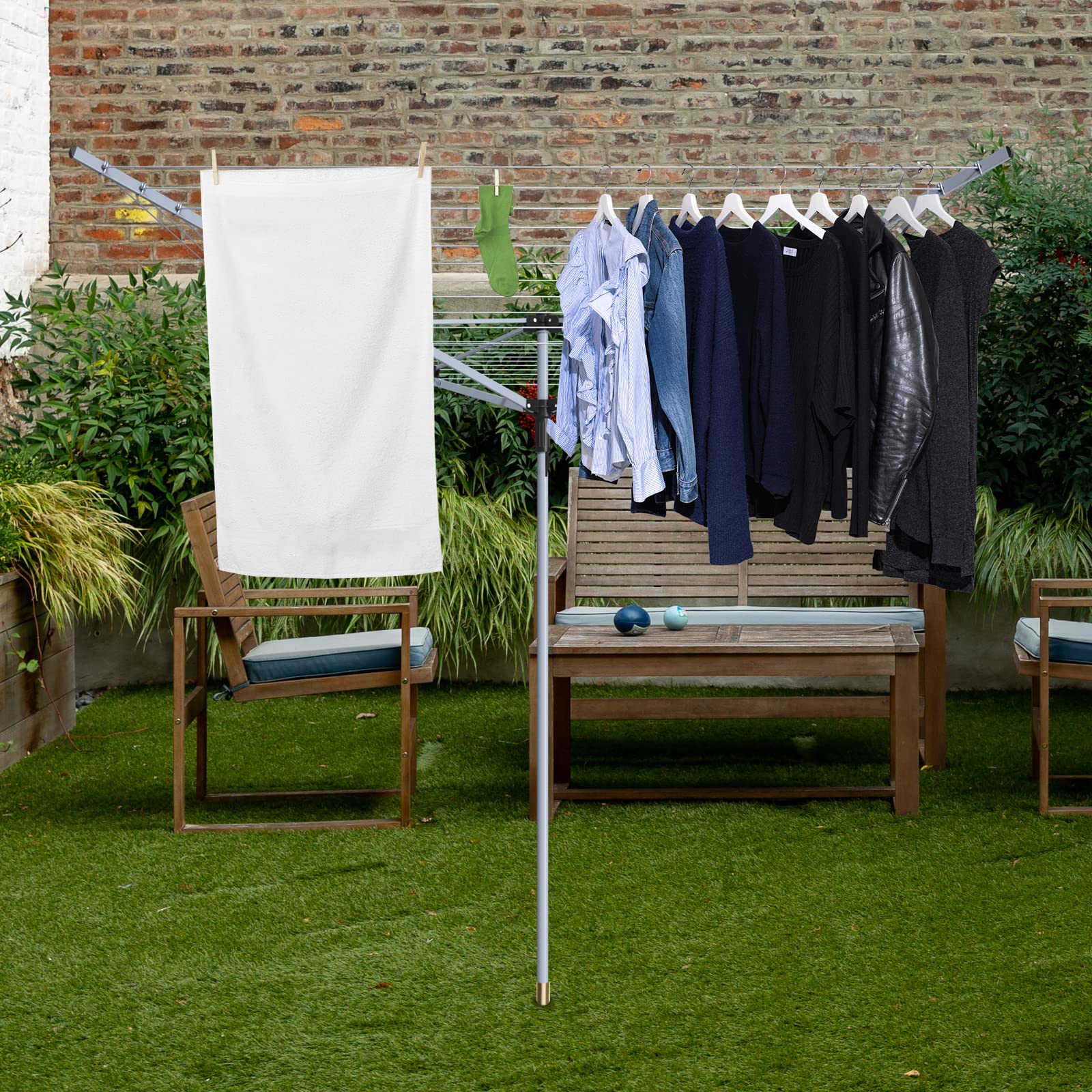 Outdoor Washing Line With Cover Crystals 4-Arm Rotary Clothes Line With ...