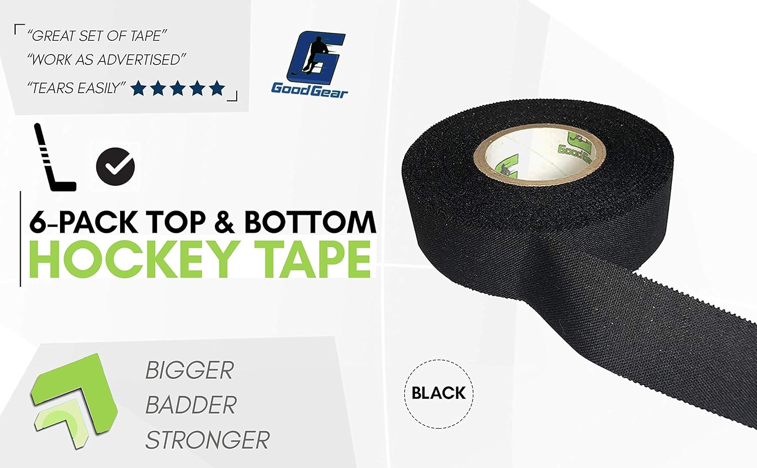 Good Gear Sports Tape Hockey Tape, 6 Rolls, 1 Inch Wide, 20 Yards Long (Cloth) (Black) : Sports & Outdoors