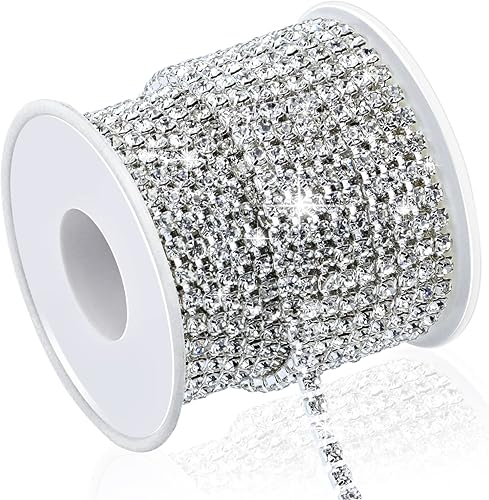 Dowarm Cadena de diamantes de imitación de cristal de 10 yardas de 0.157 in para coser zapatos Crocs, cadena de diamantes de imitación SS16 para