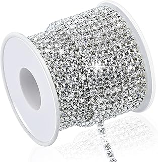 Dowarm 10 Yards 4MM Crystal Rhinestone Chain Trim for Sewing Crocs Shoes, SS16 Rhinestone Chain for Craft Cups Jewelry Wedding Bouquet DIY Decoration, Sewing Close Chain Trim, Silver