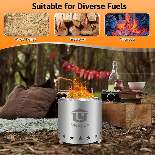 Miniatura 5 de Fogata de mesa de 8.7 pulgadas con soporte, de acero inoxidable con bajo contenido de humo, mini hoguera portátil para interiores y exteriores,