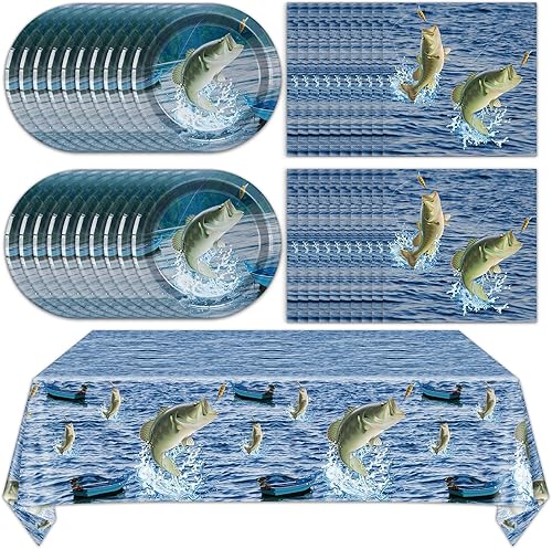 Decoraciones de fiesta de pesca Gone Fishing Juego de vajilla de pesca Platos de pesca cubiertos desechables para mesa Vajilla de pesca para True