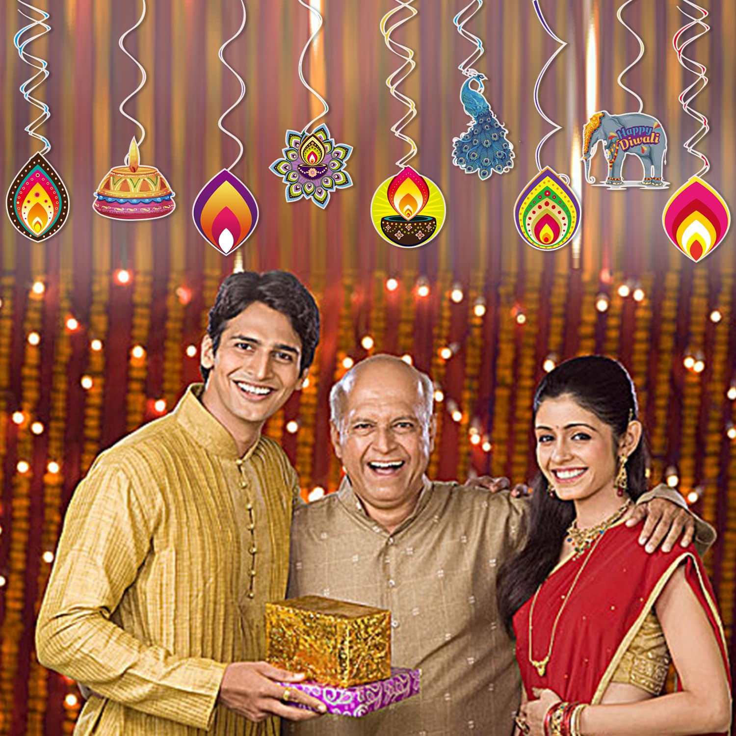 Decorazioni Diwali, 30 pezzi Happy Diwali da appendere, Festival delle Luci Deepavali Decorazioni da appendere per casa, ufficio, feste luminose, decorazioni per festival indiani Rangoli