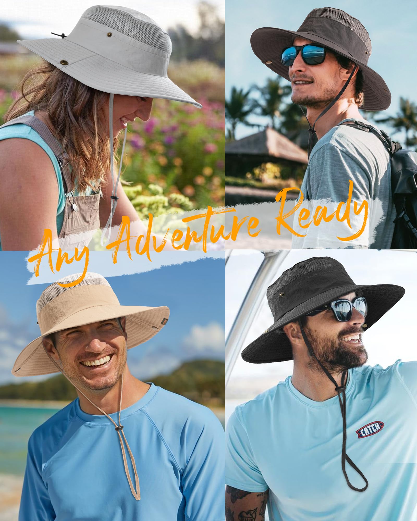 Sombreros de sol para mujeres y hombres, transpirables, de ala ancha, sombrero de pesca, senderismo, verano, protección UV, sombreros de cubo UPF 80+, Gris oscuro, Talla única 7