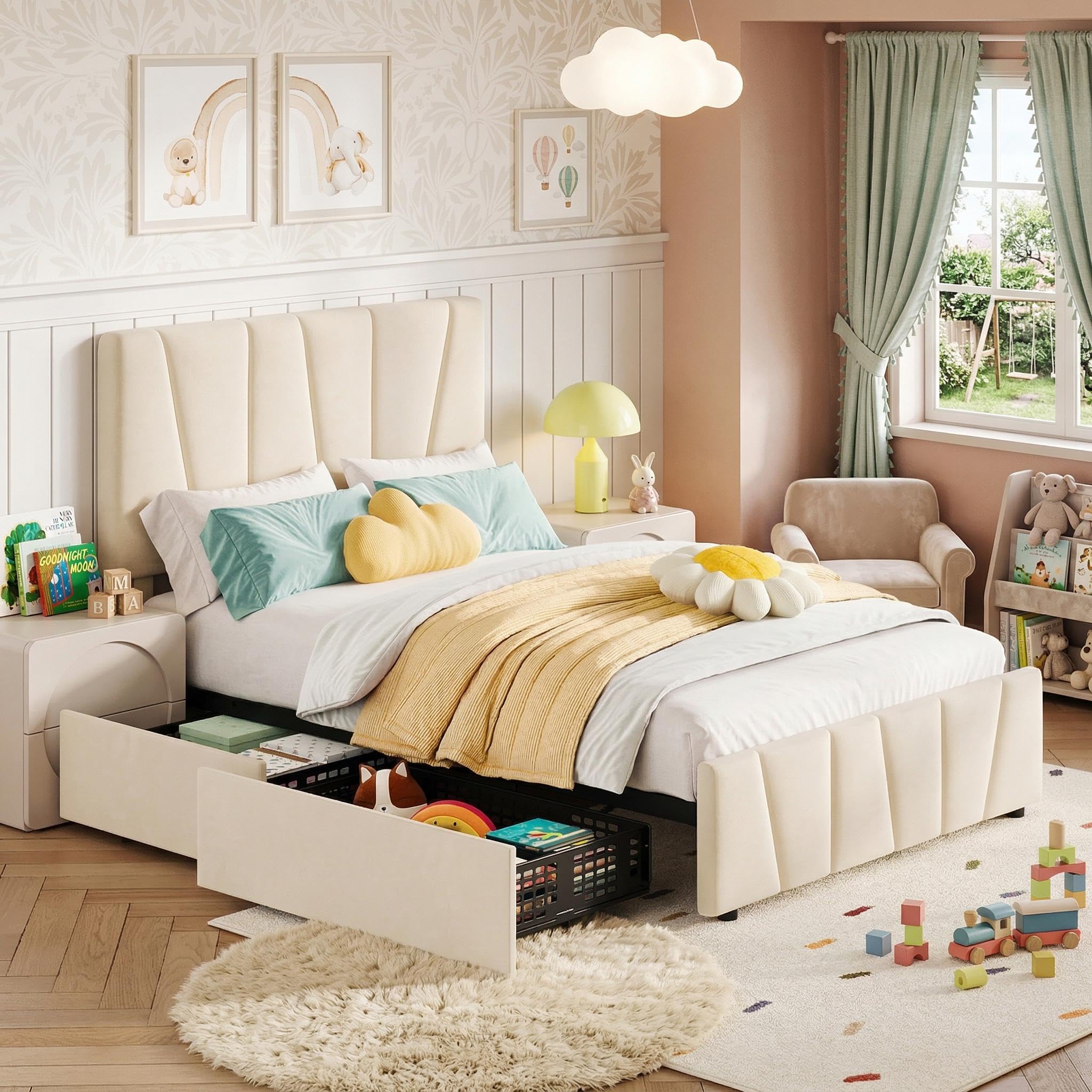Photo 1 of *PARTIAL SET*
GarveeHome Bed Frame with Adjustable Headboard & 2 Storage Drawers, Upholstered Platform Bed Frames with Wooden Slats Support, No Box Spring Needed, Noise Free, Heavy Duty, Easy Assembly