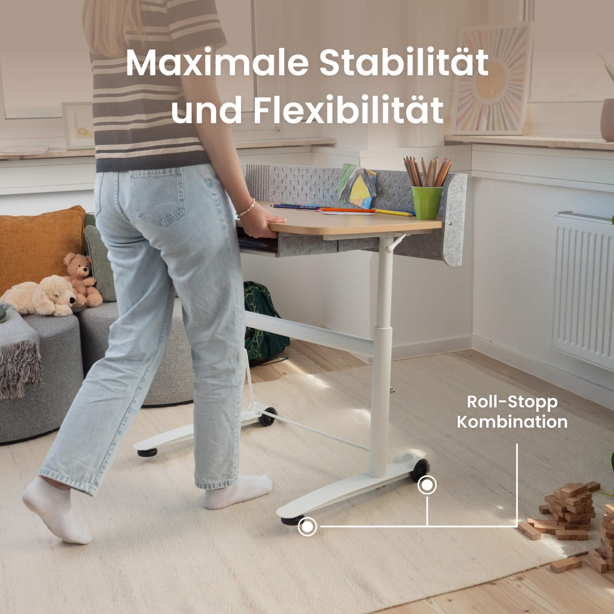 Ergotopia Kinderschreibtisch höhenverstellbar – ergonomischer Schülerschreibtisch für Kinder ab 6 Jahre, mitwachsender Schreibtisch für Grundschule & Hausaufgaben