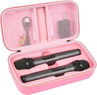 Wireless Microphone Case Compatible with JBL Wireless Two Microphone System, Handheld Dual Mic Travel Bag for Singing or Karaoke for Receivers, Adapters, AA Batteries