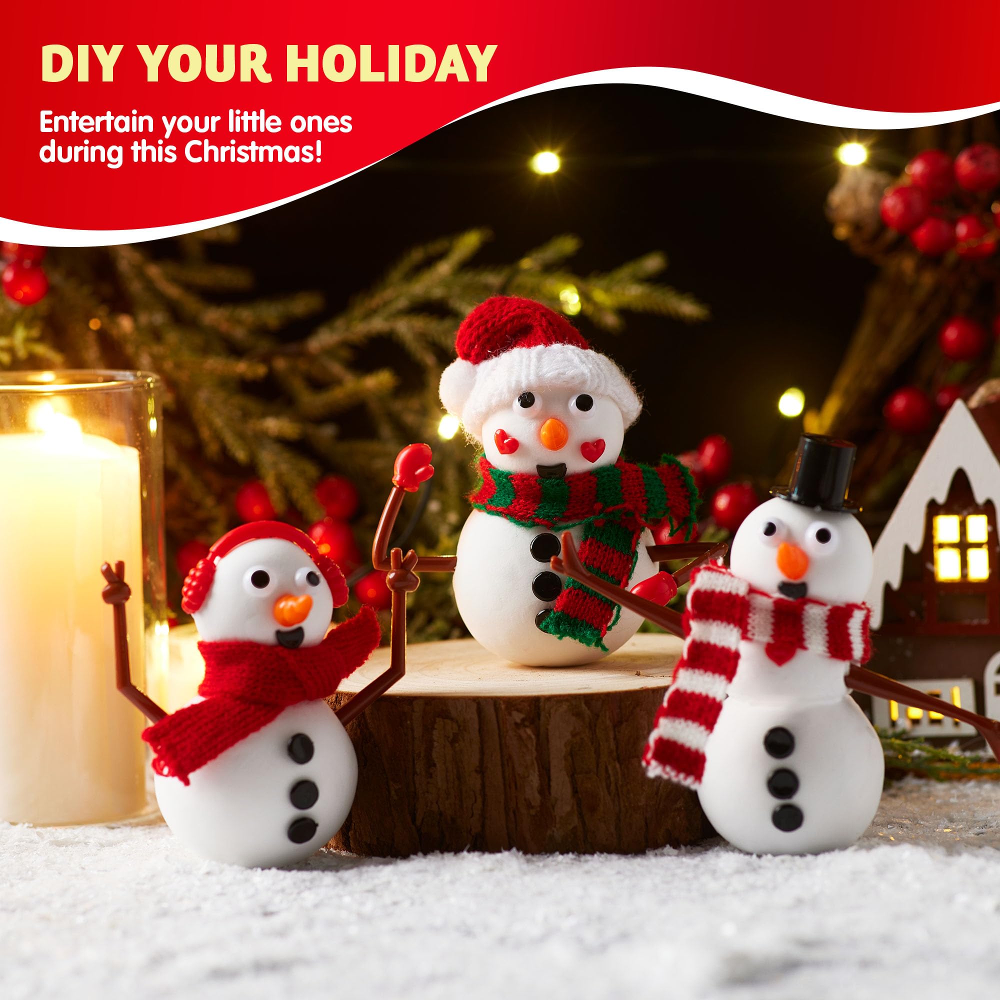 JOYIN Schneemann-Bastelset zum Selberbauen, 12-teiliges Schneemann-Bastelset für Weihnachtskunst und Bastelaktivitäten, Weihnachtsgeschenk, Strumpffüller für Kinder, Partygeschenk, Schule, lustiges