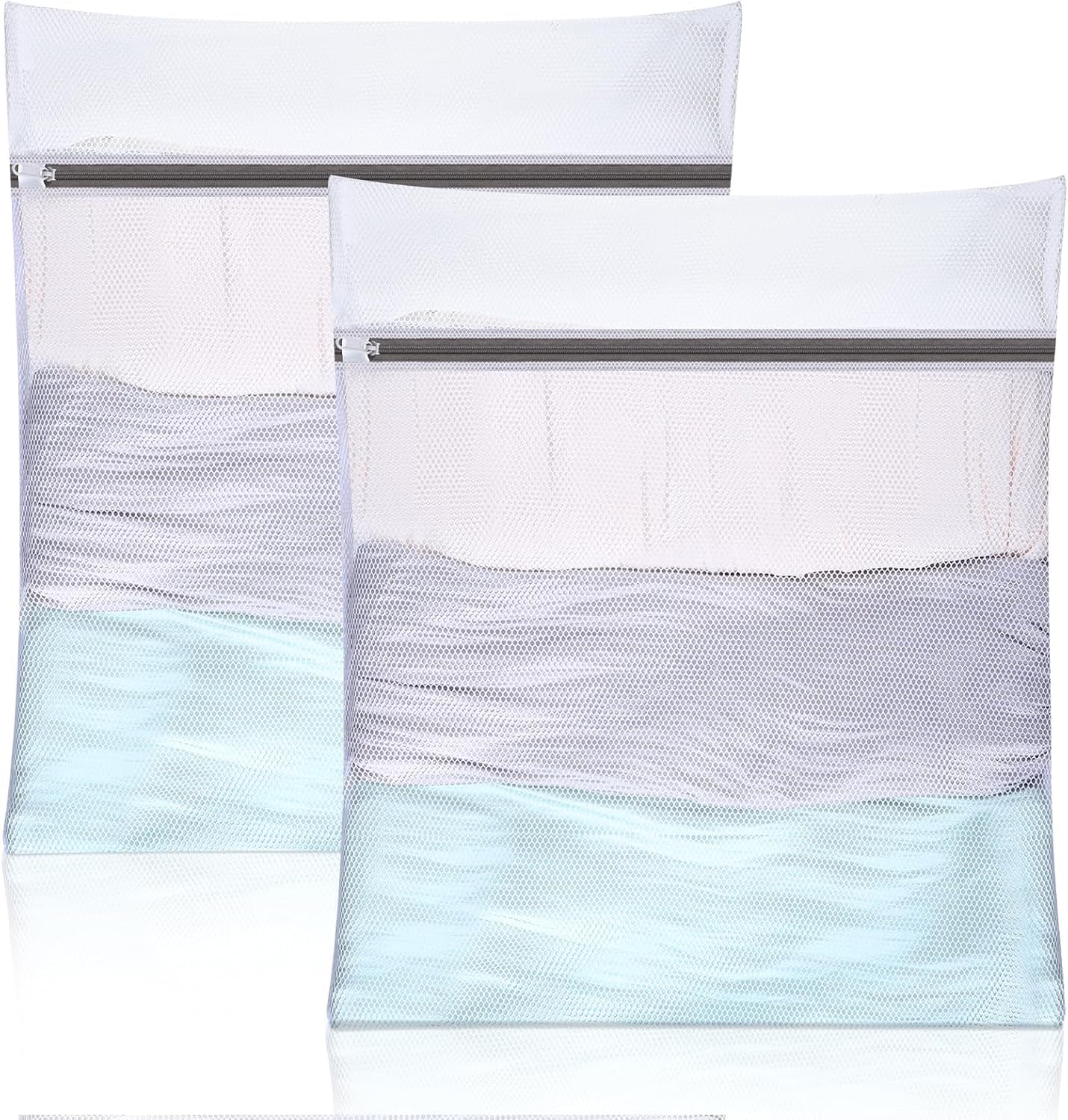 BLANSCHIP 4 Pcs Mesh Laundry Wash Bag, Large 60x50cm & Medium 50x40cm, Fine Mesh with Zipper, Reusable Washing Machine Bag for Clothes, Socks, Underwear, Bra (White)(2 pack (L+L))