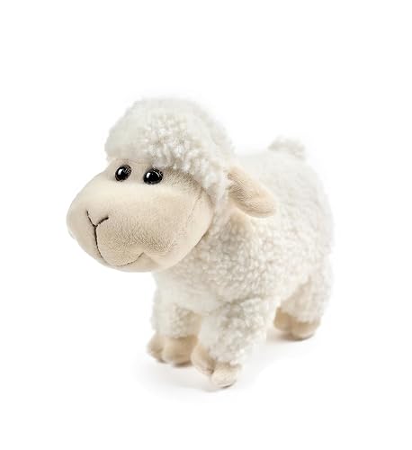 lilizzhoumax Oveja de peluche de cordero de 18 cm, soporte realista, lindo peluche de oveja, súper suave
