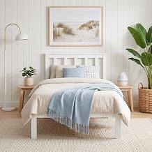 Panana Single bed in White, Wooden Bed Frame with headboard, Solid Wood 3ft Bed Frame, 90x190cm All White