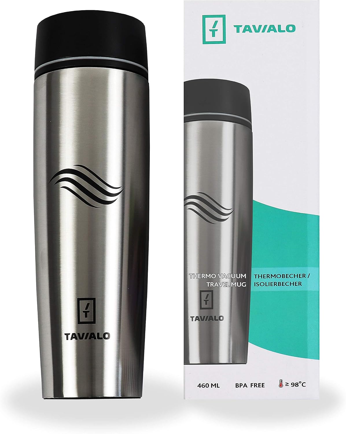 TAVIALO Thermal Mug, Travel Mug 460 ml, Silver, Stainless Steel Thermal Flask with Heat Insulation, Leak-Proof and Robust - Image 4