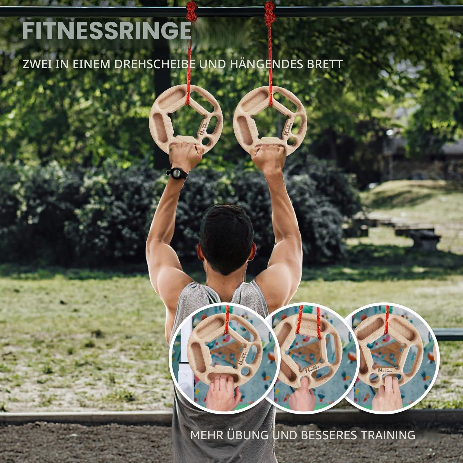 TWO STONES Tragbares Klettergriffbrett, Klimmzugstange als Kletter-Trainingsbrett mit Taschen, rutschfestes und leichtes Klettergriffbrett