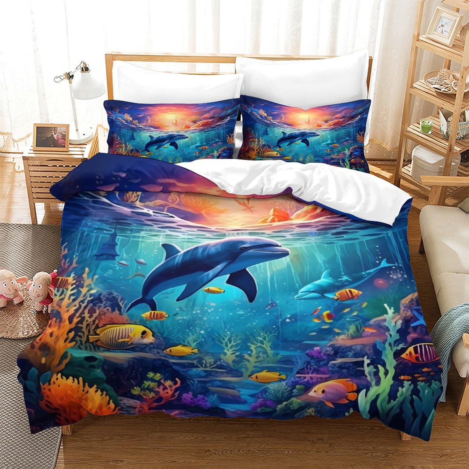 Housse de couette dauphin facile d'entretien et lavable pour un lit simple propre