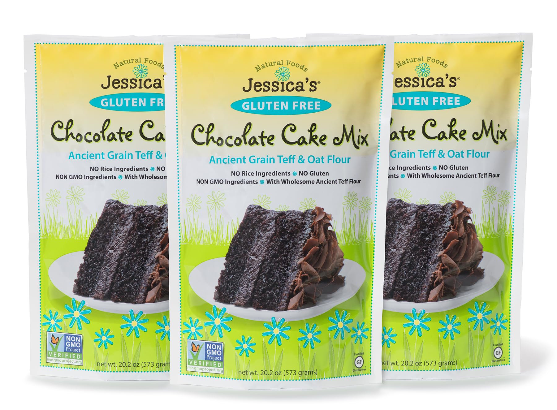 Jessicas Natural Foods - Gluten-free Chocolate Cake Mix Made with the Ancient-Grain Teff and Wholesome Oat Flour, Non-GMO, and Gluten Free. 3 Per Pack