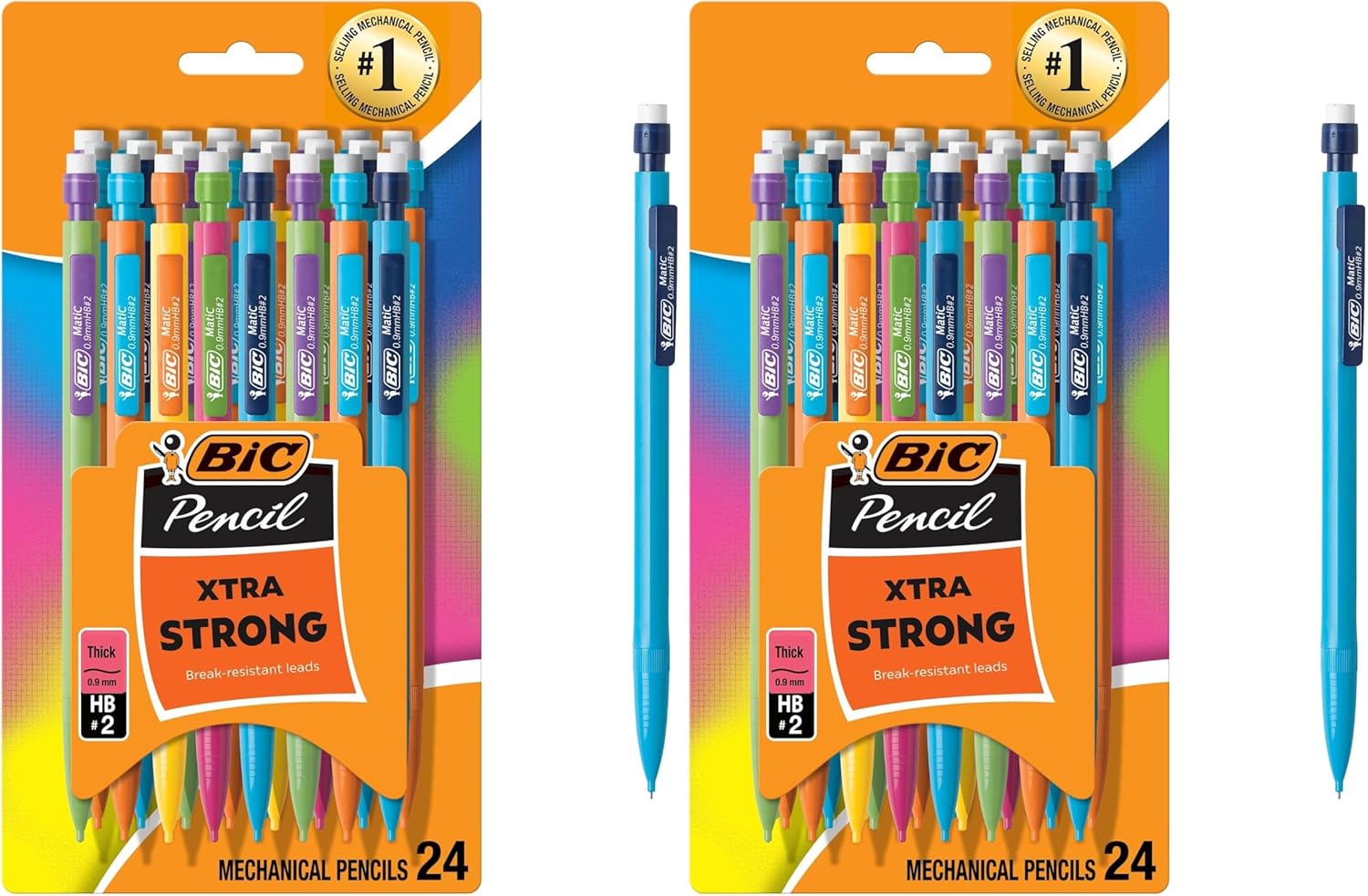 BIC Xtra Strong Mechanical Pencils with Erasers, Thick Point (0.9mm), 24-Count, Mechanical Pencils for School or Office Supplies (Pack of 2)