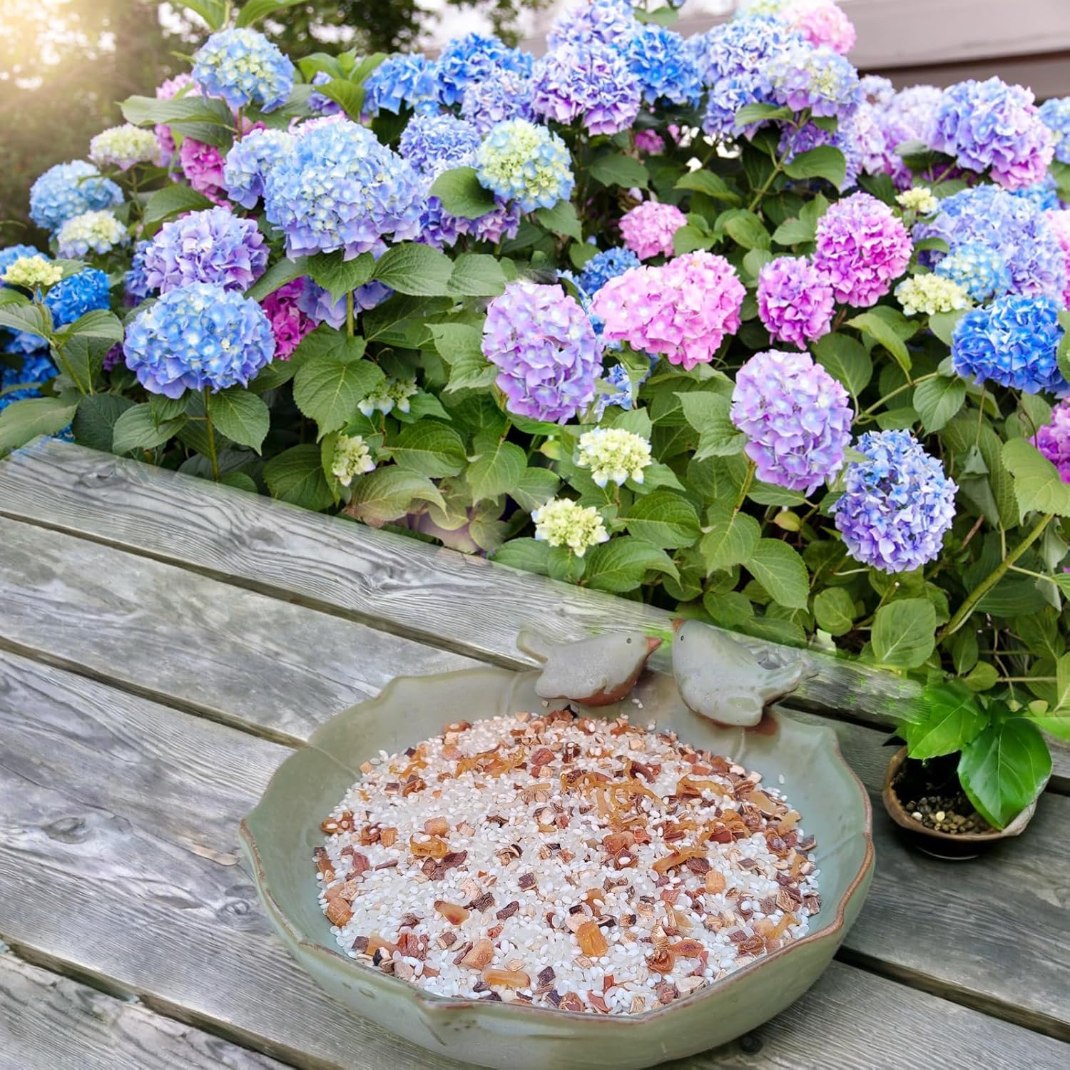 Vogeltränke aus Keramik für draußen auf dem Boden, 24,9 cm Vogeltränke, Vogelfutterspender und Vogeltränke für draußen, Garten, Tischplatte, Deck, Balkon und Rasen