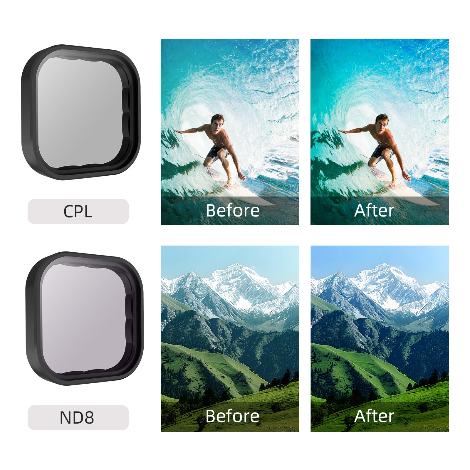 Lot de 4 filtres d'objectif CPL ND8 ND16 ND32 pour GoPro Hero 13 noir, densité neutre et filtre polarisant circulaire pour Go Pro Hero 13 Accessoires