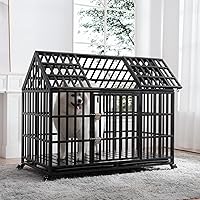 Vista 4 de 52" Heavy Duty Dog Crate for Large Dogs Double Door with Top Opening Durable Metal Pet Kennel with 4 Lockable Wheels