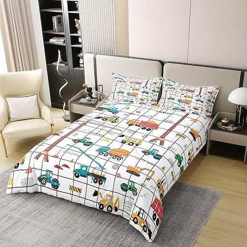 Miniatura 3 de Funda de edredón para niños, 100 % algodón, diseño de caricaturas, para niños, diseño de cuadrículas, camiones y equipos, funda de edredón de
