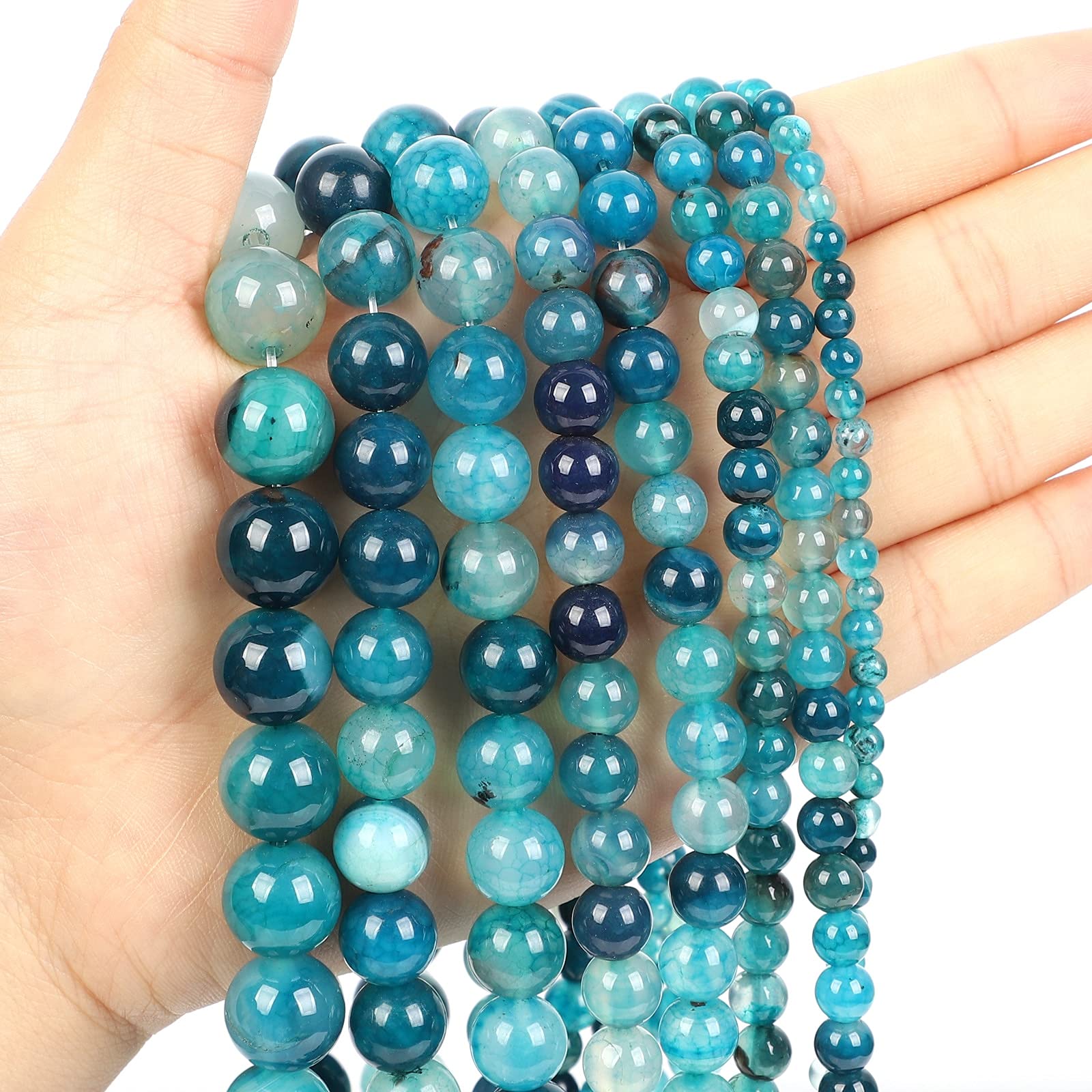 Striscia di pietra naturale agata di onice blu perline calcedonio perle tonde 4 6 8 10 12 MM per gioielli che fanno braccialetti fai da te