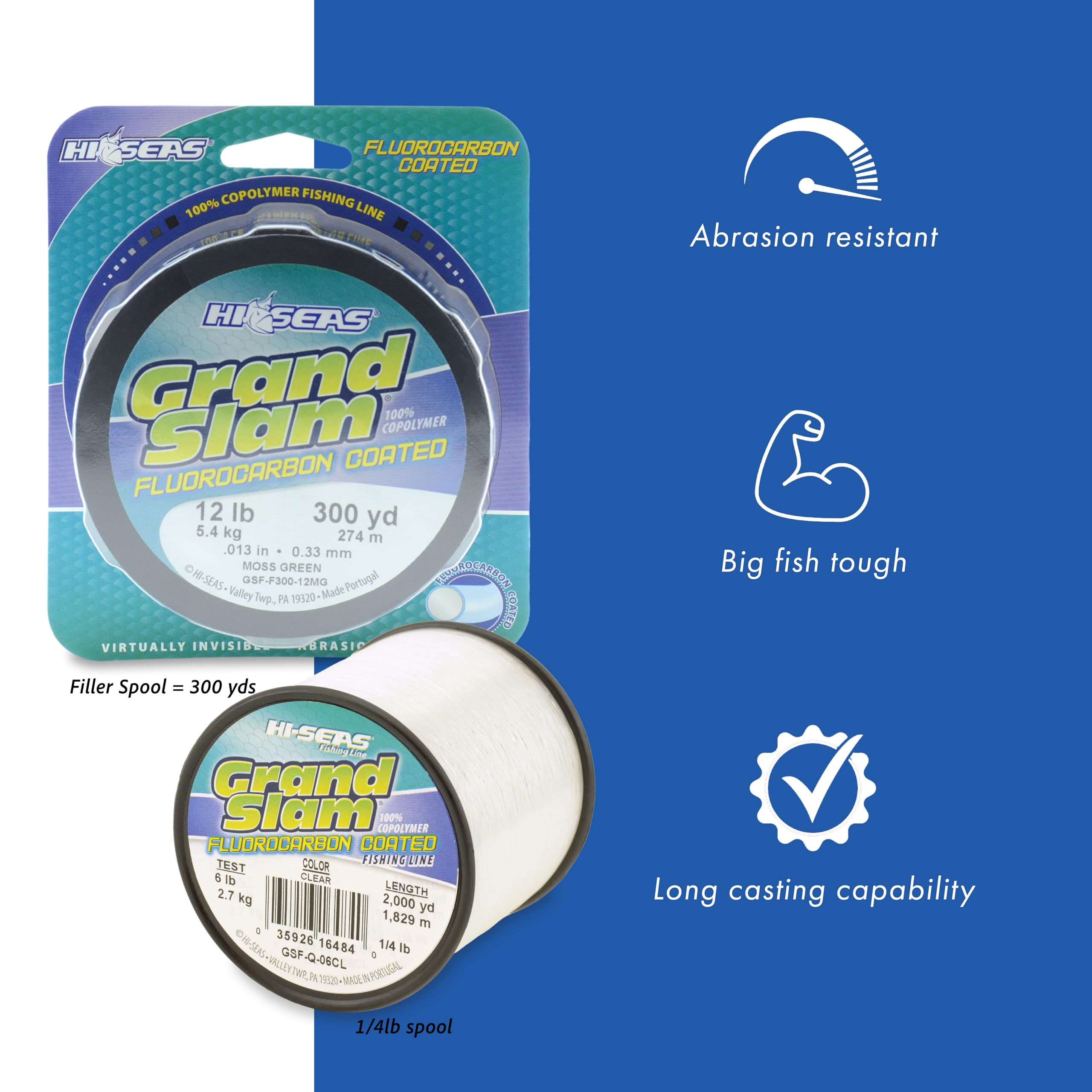 HI-SEAS Grand Slam Fluorocarbon Coated Fishing Line, 4 lb Test,.009