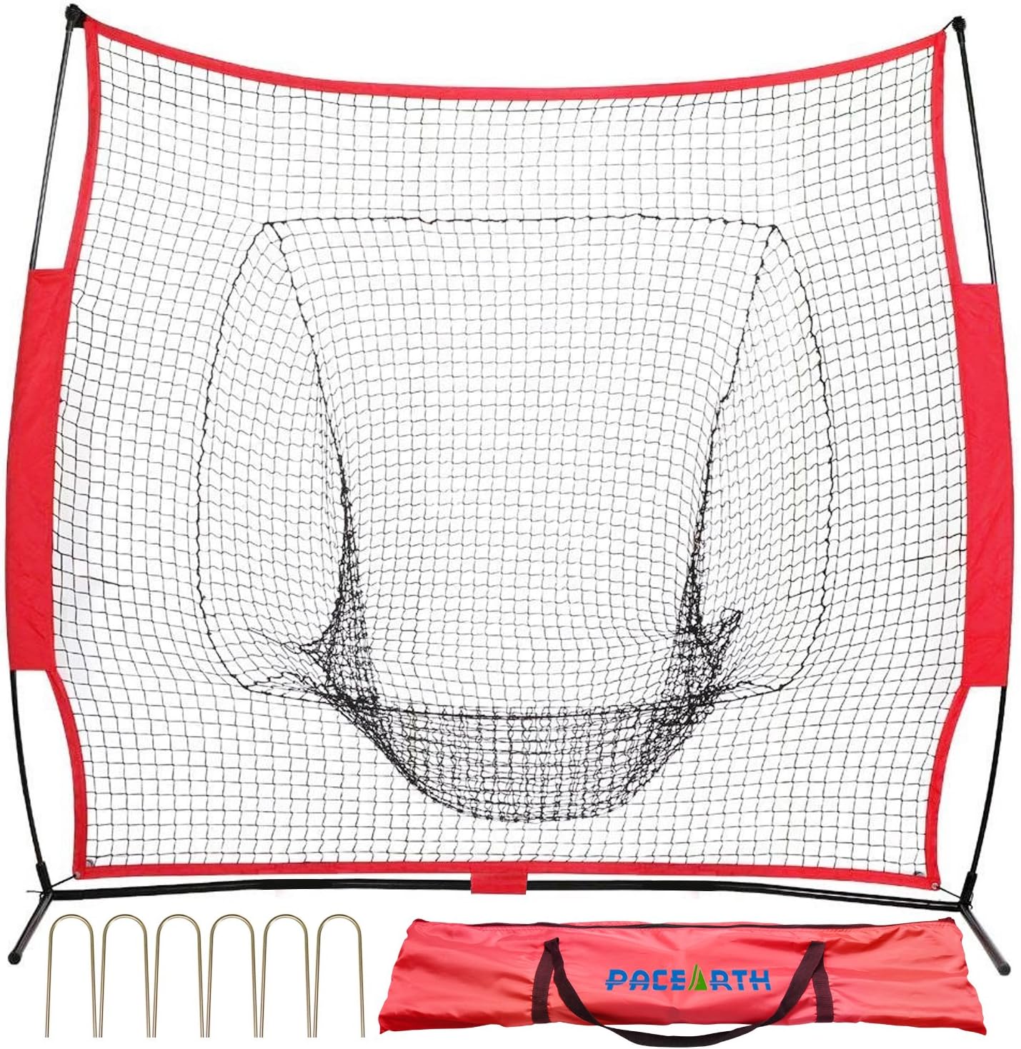 PACEARTH Baseball and Softball Practice net 7×7 ft Hitting Batting Catching Pitching Training Net with Carry Bag Metal Bow Frame Baseball Screens and Nets Equipment Training Aids