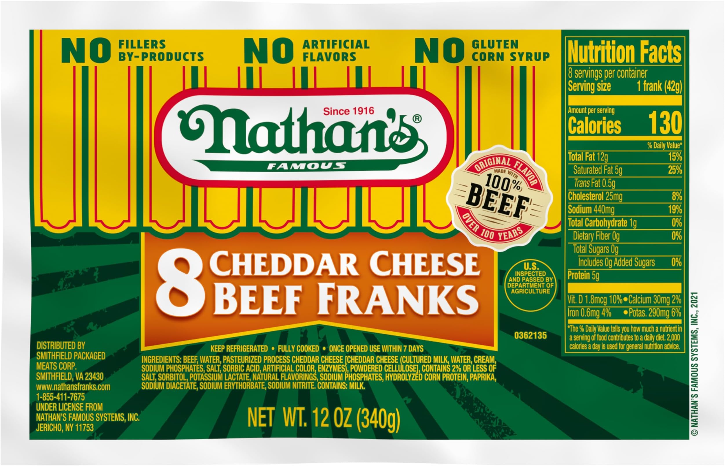 Nathans Beef Cheddar Cheese Franks, 11 oz