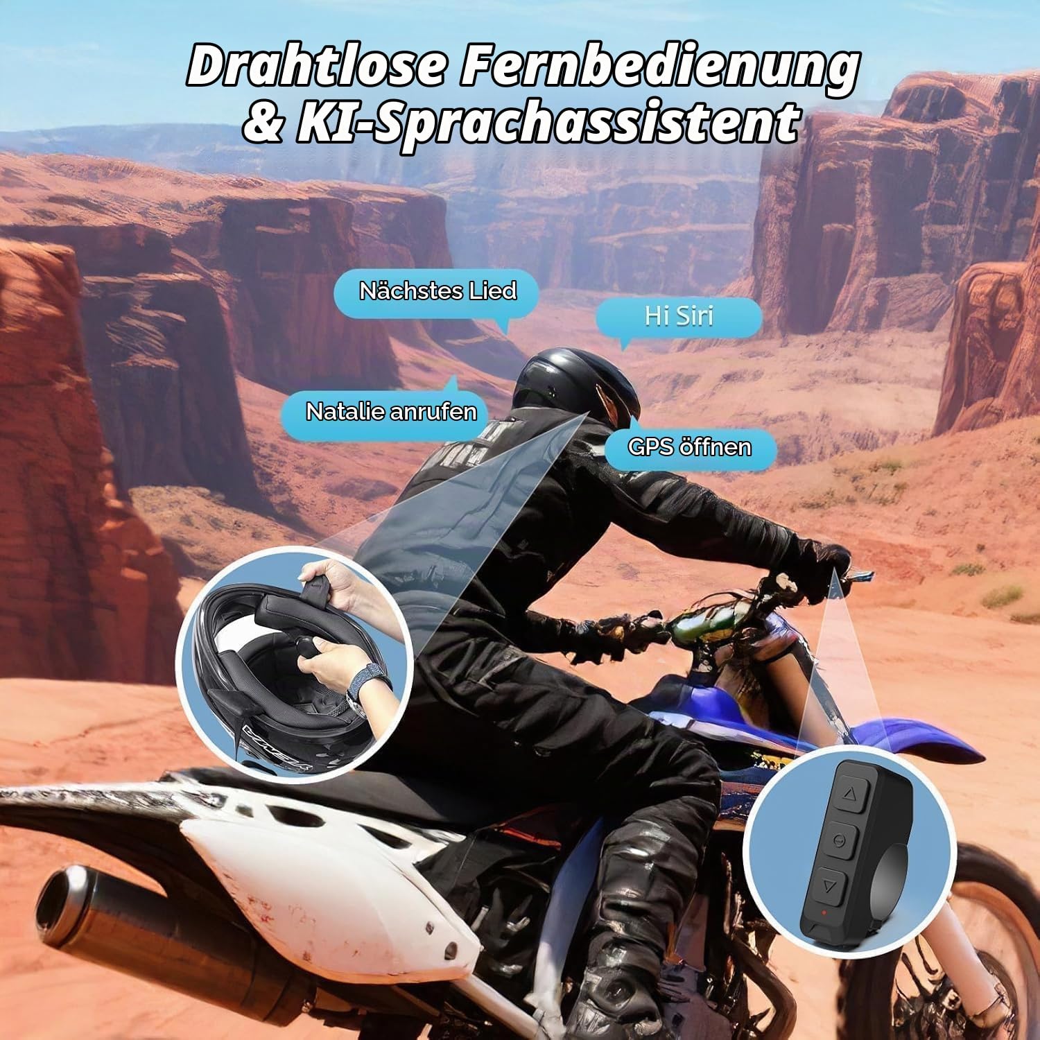 OBEST Motorradhelm Bluetooth Headset, TWS Kabellose Kopfhörer mit Ladeetui, Bluetooth 5.3 & ANC Aktive Geräuschunterdrückung, 1900 mAh Akku, Lange Betriebszeit, Einfache Montage mit Klettverschlu
