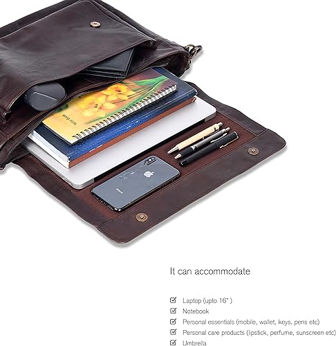 Vista 6 de Oak Leathers Leather Messenger Bag for Men and Women - Laptop Briefcase Bag For College, Office, Adjustable Shoulder Strap Nuez