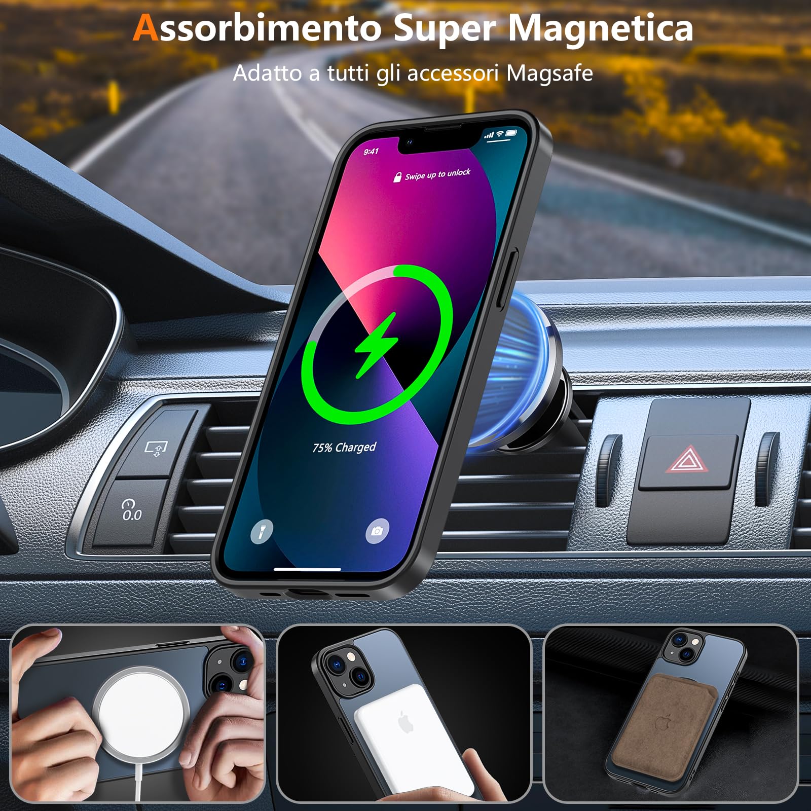 Hensinple Magnetica Cover per iPhone 13 / Cover iPhone 14 con Vetro Temperato [Compatibile con MagSafe],Custodia Traslucida Opaca Protezione Antiurto Resistente ai graffi Sottile Case - Nero