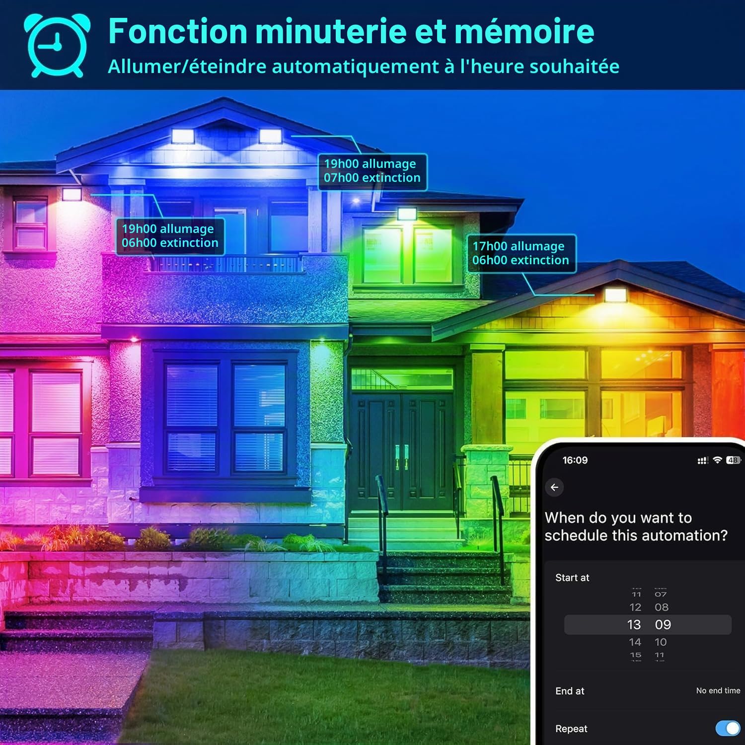 NATPOW Projecteur LED RGB Exterieur 200W, Spot de Couleur avec Application Bluetooth et Télécommande, 16 Millions Couleurs 12 Modes, IP66 Étanche Lumière Led pour Jardins, Patios, Fête, Christmas