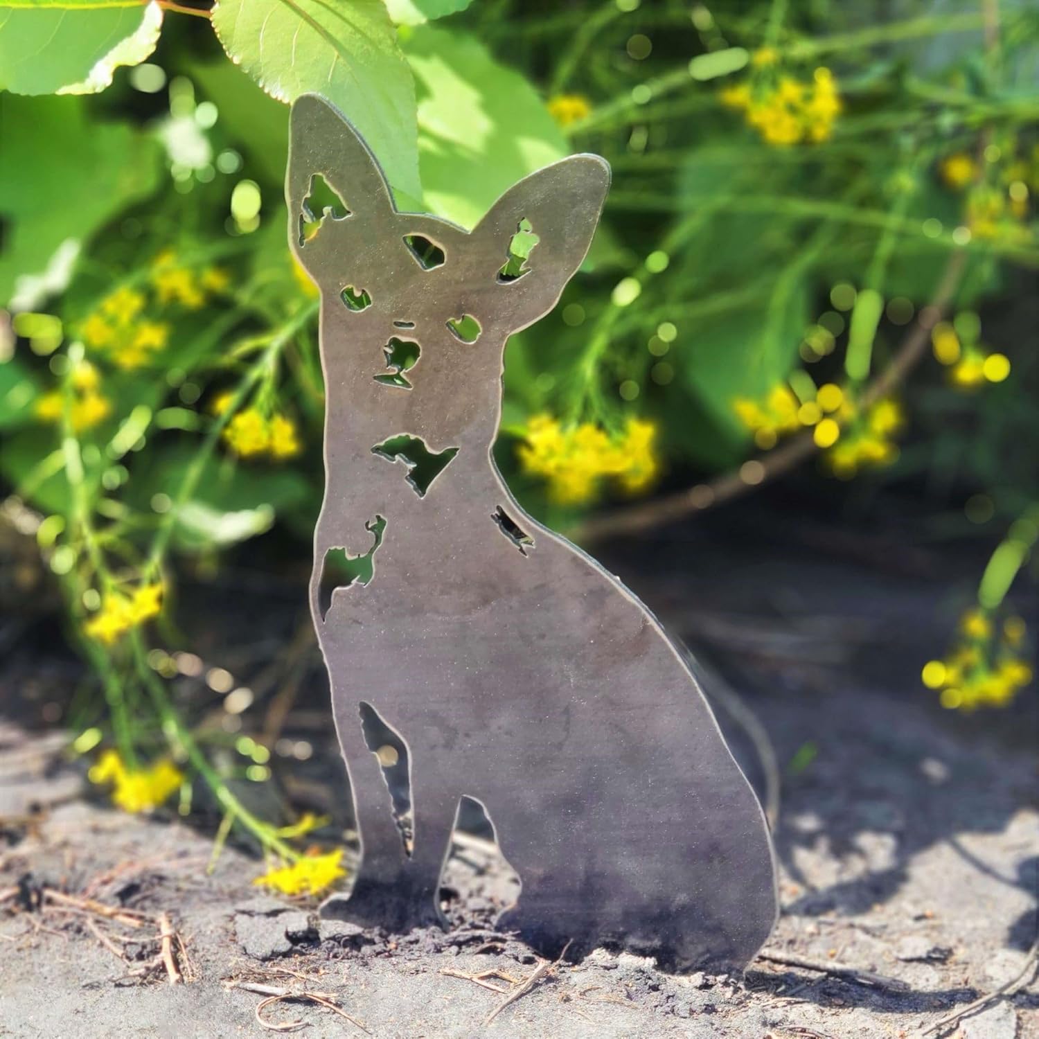 Corten Steel Chihuahua Dog Silhouette Yard Stake (Large)