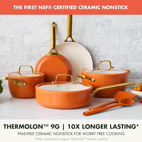 Miniatura 2 de GreenPan Juego de utensilios de cocina antiadherentes Reserve Pro de 10 piezas, cerámica certificada NSF, juego de ollas y sartenes anodizadas duras